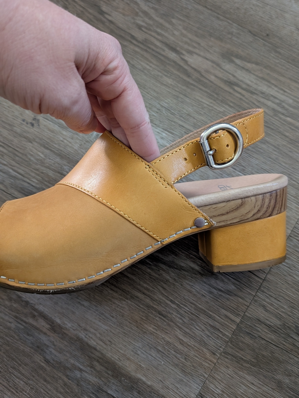 Dansko Madalyn Low Block Heel Leather Slingback Clog in Mustard Yellow - Picture 6 of 8
